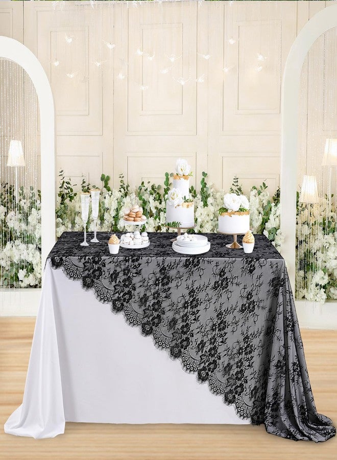 LuoluoHouse Black Lace Tablecloth Farmhouse Table Fabric 60x120 Inch for Halloween Scary Movies Rustic Wedding Bridal Shower Party Decoration Rectangle Overlay Long Vintage Embroidered Reception Table Cloth Decor - Image 4