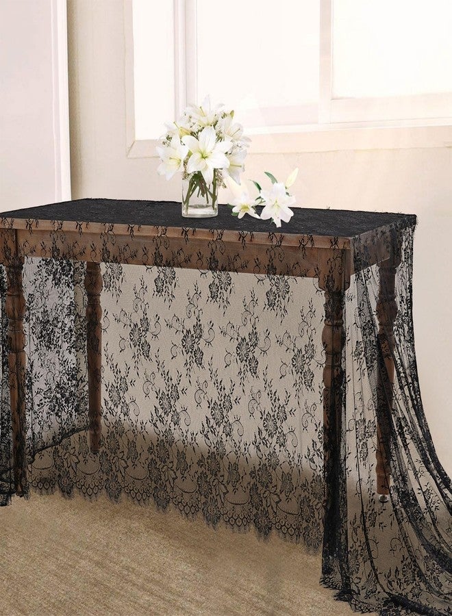 LuoluoHouse Black Lace Tablecloth Farmhouse Table Fabric 60x120 Inch for Halloween Scary Movies Rustic Wedding Bridal Shower Party Decoration Rectangle Overlay Long Vintage Embroidered Reception Table Cloth Decor - Image 1