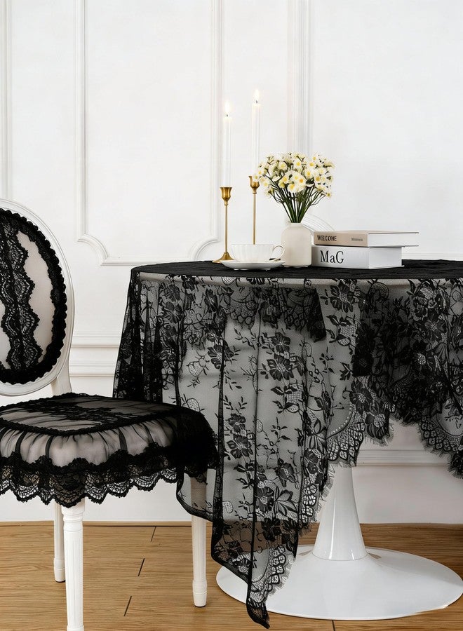 LuoluoHouse Black Lace Tablecloth Farmhouse Table Fabric 60x120 Inch for Halloween Scary Movies Rustic Wedding Bridal Shower Party Decoration Rectangle Overlay Long Vintage Embroidered Reception Table Cloth Decor - Image 5