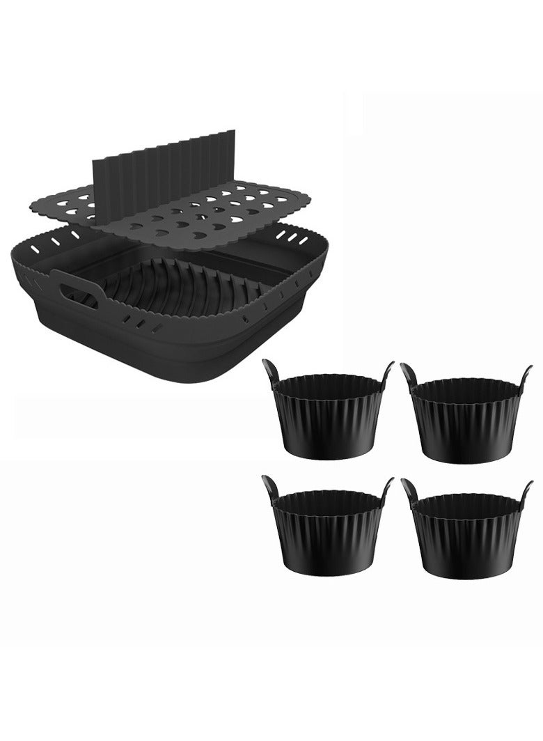 8-Inch Foldable Silicone Air Fryer Accessory Set - Square Baking Pan + Stainless Steel Rack + Cake Mold A versatile kitchen tool for air fryers, this space-saving 8-piece set includes: - Square baking pan - Stainless steel rack - Cake mold - Image 2