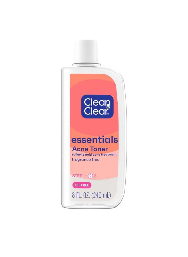 Clean & Clear Essentials Oil-Free Acne Toner, 2% Salicylic Acid Acne Treatment, Gentle Facial Toner for Pimples Cleanses Pores to Clear & Remove Blackheads, Fragrance Free, 8 fl. oz - Image 1
