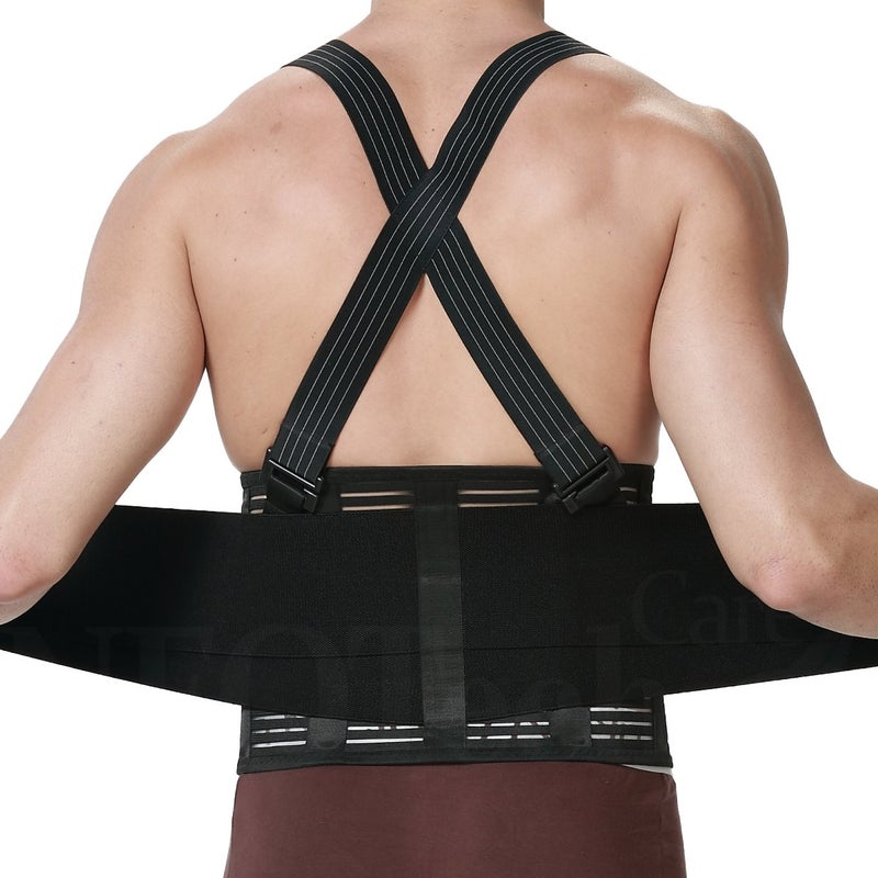 NeoTech Care Back Brace with Suspenders for Work - Industrial Lifting Safety, Elastic Compression, Hook & Loop Closure (Black, Size M) - Image 1