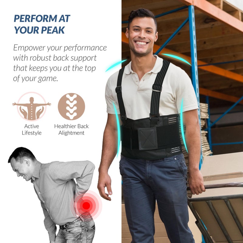 NeoTech Care Back Brace with Suspenders for Work - Industrial Lifting Safety, Elastic Compression, Hook & Loop Closure (Black, Size M) - Image 5