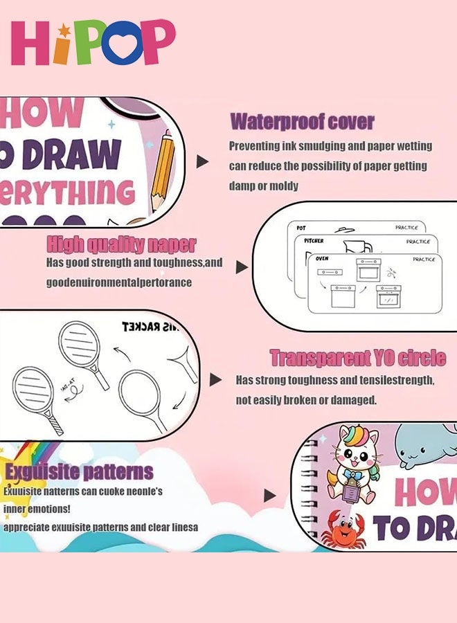هيبوب كتاب ""كيفية رسم كل شيء"": مجموعة من كتابين للرسم، تتضمن 300 رسمة لطيفة وسهلة خطوة بخطوة، لتعلّم رسم الحيوانات والمركبات والنباتات والمزيد، كتاب تلوين للأطفال والكبار، هدية مثالية لأعياد الميلاد والهالوين ورأس السنة - Image 5
