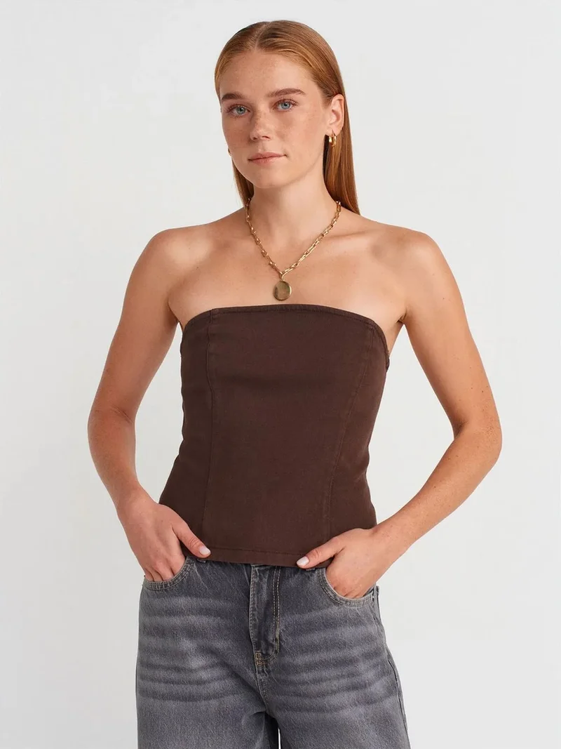 ديلفين DILVIN Strapless Fitted Peplum Blouse