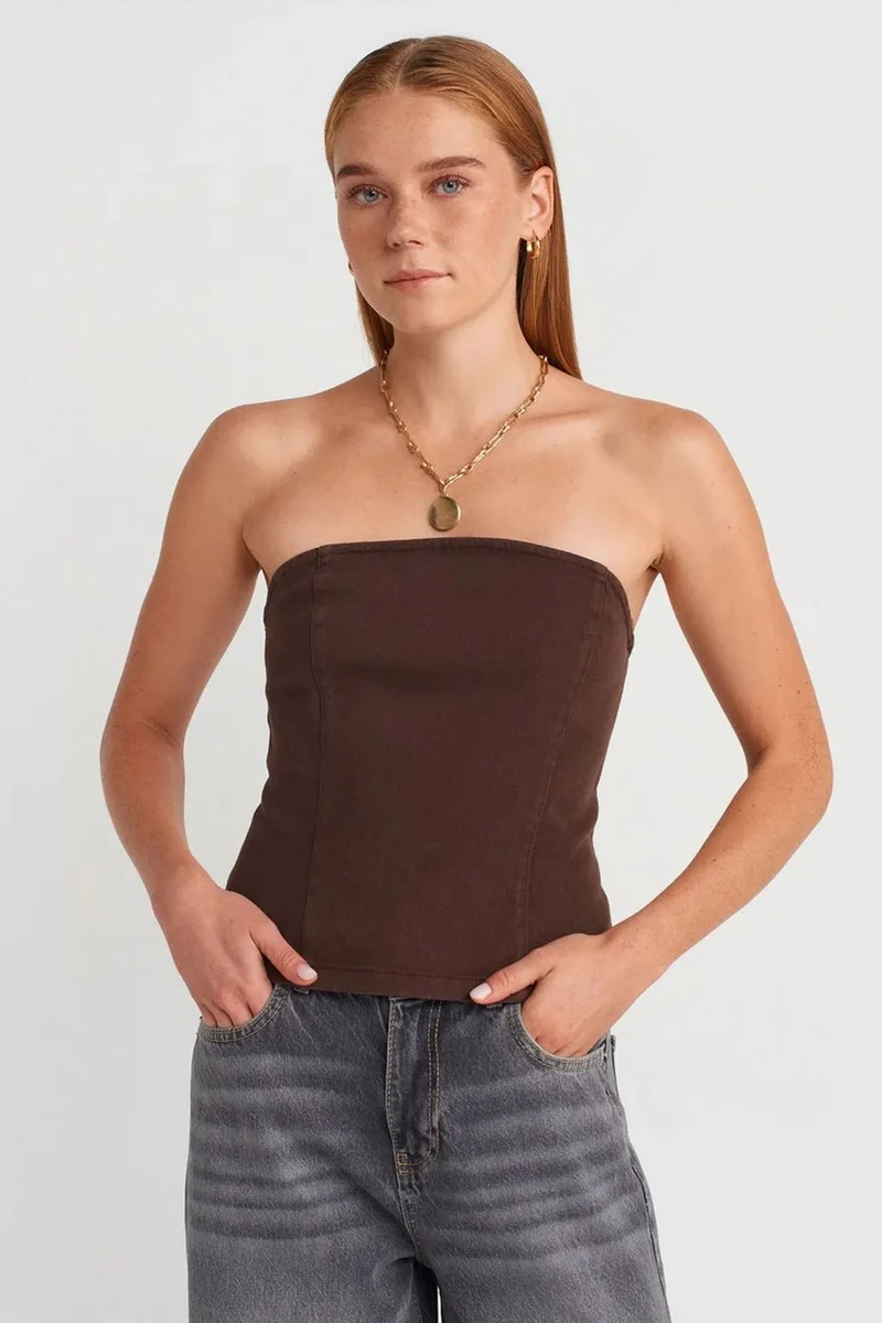 DILVIN Strapless Fitted Peplum Blouse
