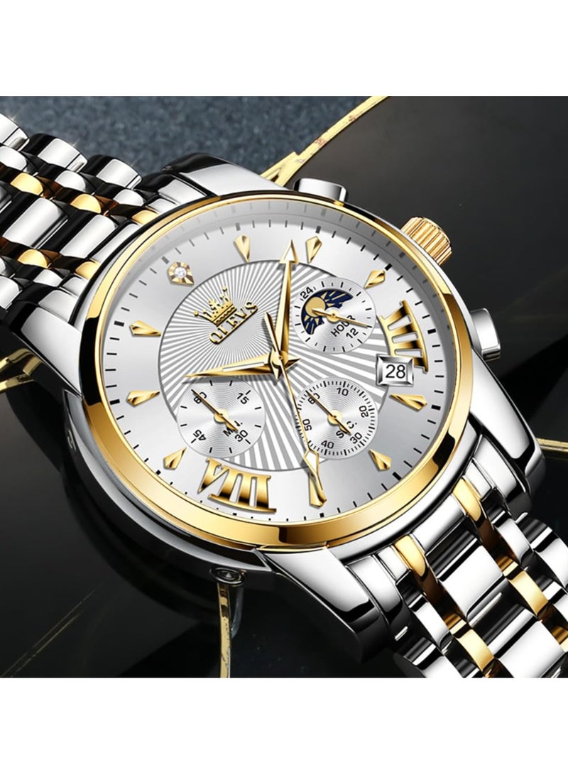 OLEVS Watches for Mens Stainless Steel Analog Quartz Wrist Watches Date Waterproof Luminous Business Casual Male Watches - Image 3