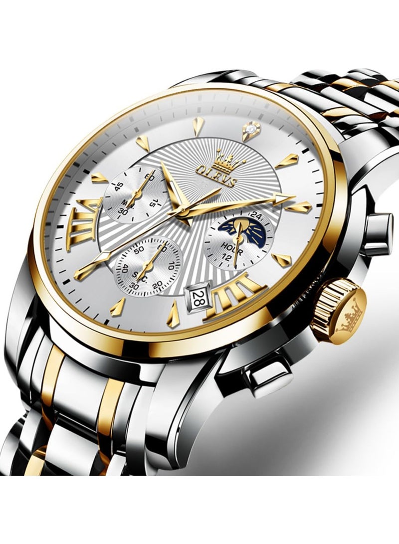 OLEVS Watches for Mens Stainless Steel Analog Quartz Wrist Watches Date Waterproof Luminous Business Casual Male Watches - Image 2