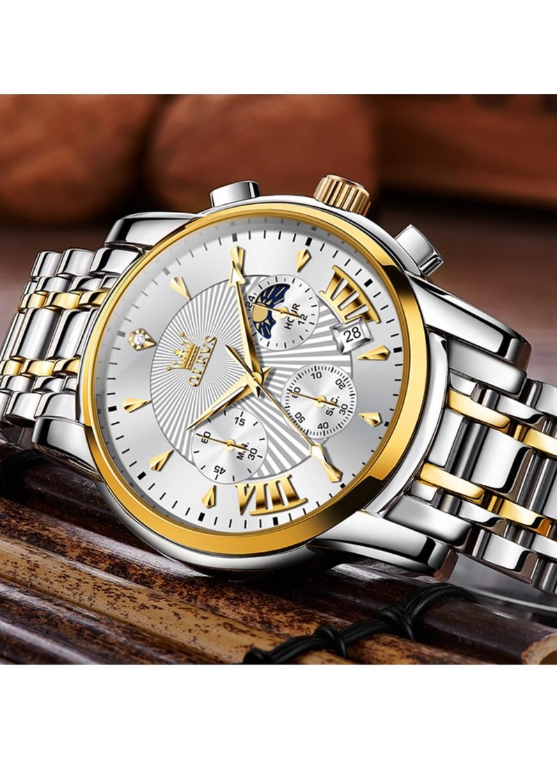 OLEVS Watches for Mens Stainless Steel Analog Quartz Wrist Watches Date Waterproof Luminous Business Casual Male Watches - Image 4