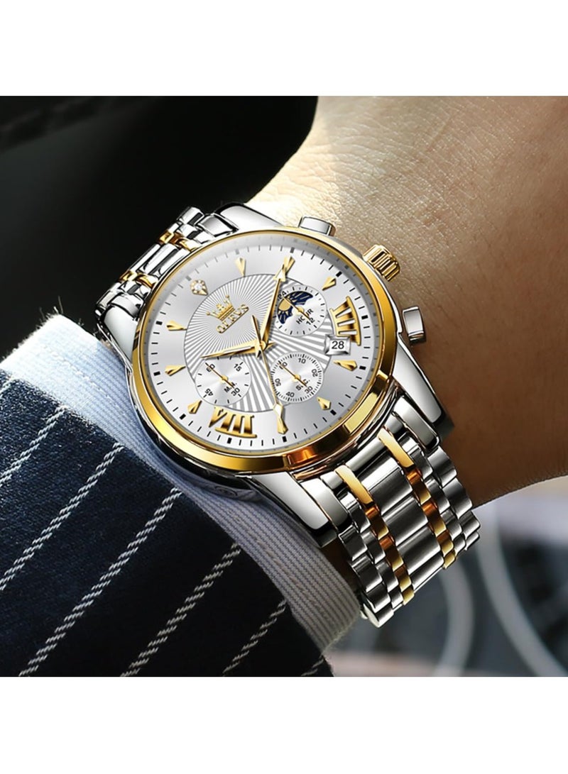 OLEVS Watches for Mens Stainless Steel Analog Quartz Wrist Watches Date Waterproof Luminous Business Casual Male Watches - Image 5