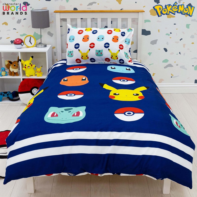 Pokemon Pokemon Officially Licensed Single Kids Duvet Cover Set | Pikachu Badges Design Reversible 2 Sided Bedding with Matching Pillowcase | Character World Brands Single Bed Set - Image 2