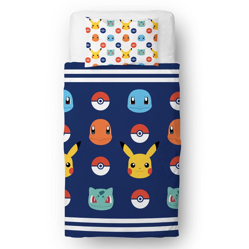 Pokemon Pokemon Officially Licensed Single Kids Duvet Cover Set | Pikachu Badges Design Reversible 2 Sided Bedding with Matching Pillowcase | Character World Brands Single Bed Set - Image 1