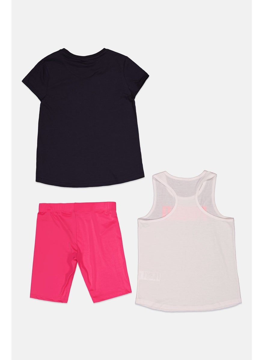 PUMA Kids Girl 3 Pieces Top And Short Set, Black/Pink Combo  - Image 2