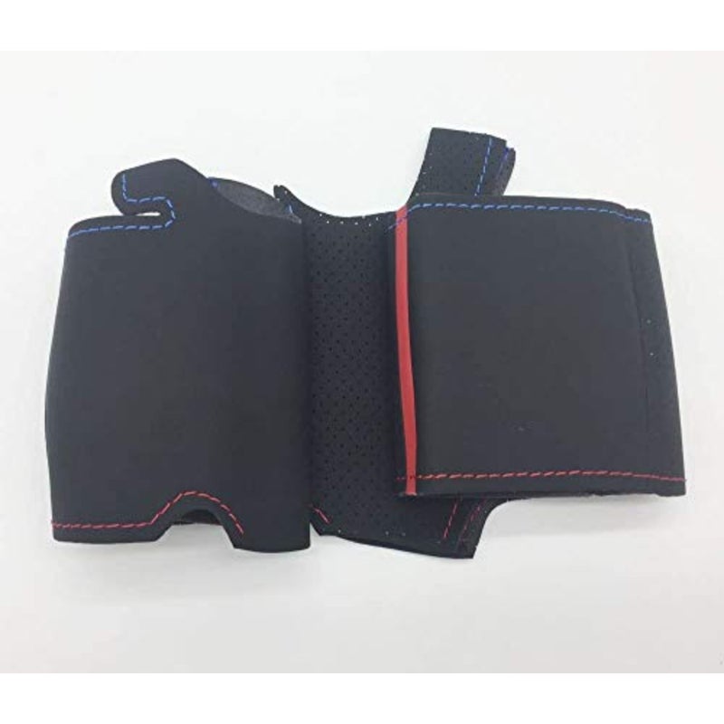 Ford F-150 interior steering wheel cover, microfiber leather, black with red and blue thread stitching, DIY custom fit for 2010-2014 SVT Raptor - Image 5