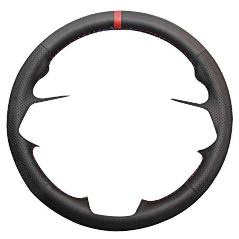 Ford F-150 interior steering wheel cover, microfiber leather, black with red and blue thread stitching, DIY custom fit for 2010-2014 SVT Raptor - Image 2