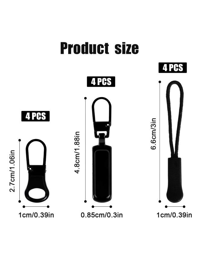 SAVITA 12pcs Zipper Pull Replacement, Detachable Zipper Pull Practical Metal and Plastic Zipper Pull Tabs Zipper Pull Cord Extender for Jackets Jeans Wallets (3 Designs)  - Image 2