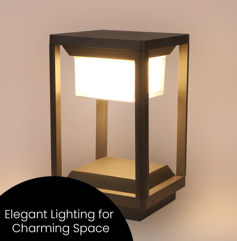 GIGAWATTS 0002 Outdoor Gate Light – 12W Integrated Light 101% Rust & Waterproof Die-Casting Aluminum, Polycarbonate Piller Lamp Base Mount Grey Exterior Fixture for Garden, Boundary & Home Entrance - Image 4