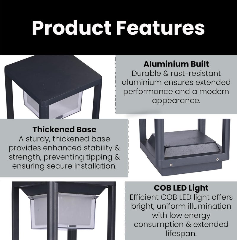 GIGAWATTS 0002 Outdoor Gate Light – 12W Integrated Light 101% Rust & Waterproof Die-Casting Aluminum, Polycarbonate Piller Lamp Base Mount Grey Exterior Fixture for Garden, Boundary & Home Entrance - Image 2