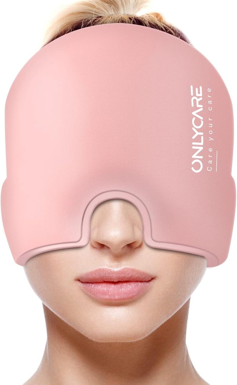 ONLYCARE ONLYCARE Migraine Relief Cap, Upgraded Odorless Migraine Ice Head Wrap, Headache Relief Hat for Migraine, Slight-Pink