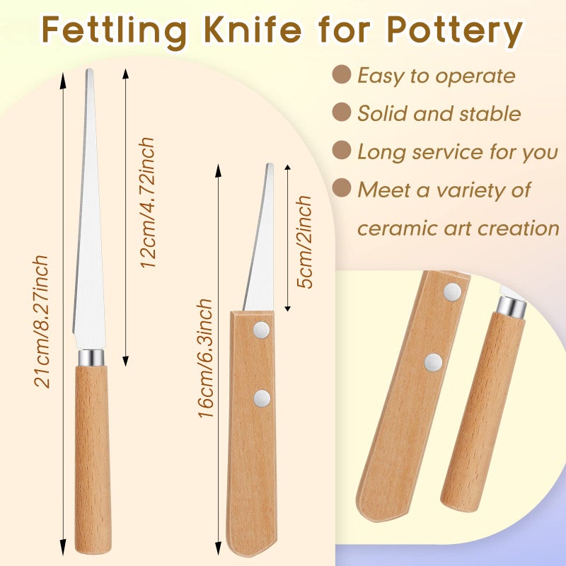 Amylove أدوات الفخار أميلوف 3 قطع أدوات قطع الطين أداة تقليم تشمل قاطع زاوية خشبي وسلكي وسكين فتل للفخار والسيراميك والنحت - Image 3