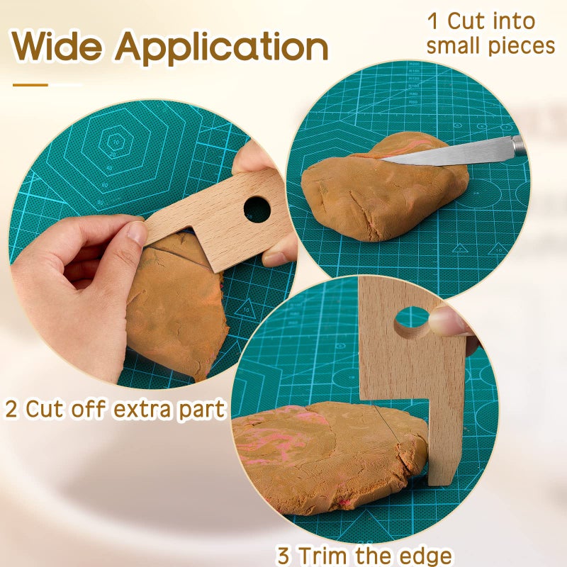 Amylove أدوات الفخار أميلوف 3 قطع أدوات قطع الطين أداة تقليم تشمل قاطع زاوية خشبي وسلكي وسكين فتل للفخار والسيراميك والنحت - Image 4