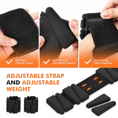 WUSOPU Wrist Weights, Ankle Weights for Women Men, Adjustable Wrist Weighted Bracelet for Home Gym Workout, Running, Yoga, Exercise, Strength Training, Set of 4 (2LB Each) - Image 4