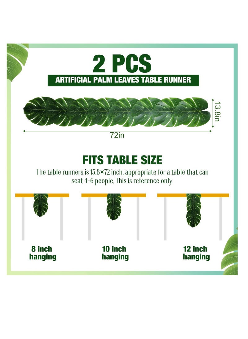 واي آند دي Artificial Palm Leaves Table Runners, 72 Inch Long Tropical Runner Faux Leaf Cloth for Wedding Hawaiian Theme Party Supply Decoration Summer (2 Pieces) - Image 2