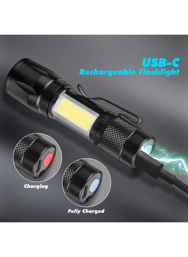 Kunhe KunHe Rechargeable Flashlights USB-C Stocking Stuffers Small LED Lantern Flashlights Bright Clip-On Light EDC Flash Light with Side COB Light for Camping Home Emergency 4 Pack  - Image 4
