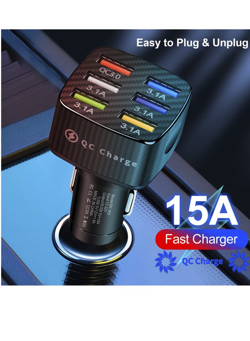 محول شاحن السيارة، شاحن سريع متعدد المنافذ مع QC 3.0 و 5 منافذ 3.1A ملحقات داخلية للسيارة للشحن السريع لجهاز iPhone 13/12/11/pro لجهاز Samsung Galaxy/Note S10/S9/S8، أندرويد، جهاز USB - Image 3
