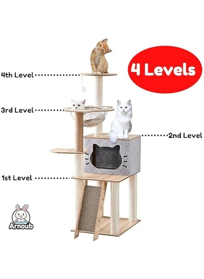 بيوينتي شجرة قطط، برج للقطط - كبسولة شفافة 360 درجة مع لوح خدش للقطط، للقطط والقطط، منزل قطط متعدد المستويات - بيت القطط المرح في الأماكن المغلقة، برج القطط مع عمود خدش للقطط - خدش القطط - Image 2