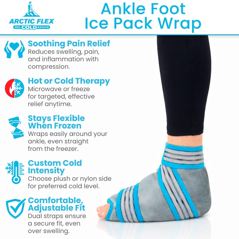 Arctic Flex Ankle Foot Ice Pack Wrap - Reusable Gel for Hot Cold Therapy - Large Soft Wrap for Injuries - Long-Lasting & Flexible for Pain Relief, Achilles Tendonitis, Sprains, Swelling - Image 2