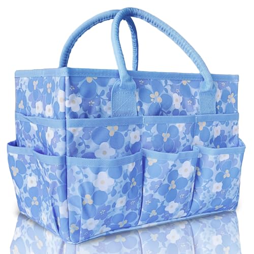 Cupohus Craft Organizer Tote Bag Art Organizer Craft Caddy with Multiple Pockets Large Capacity Supply Storage Bag for Sewing Knitting Painting and TravelBlue Print - Image 1