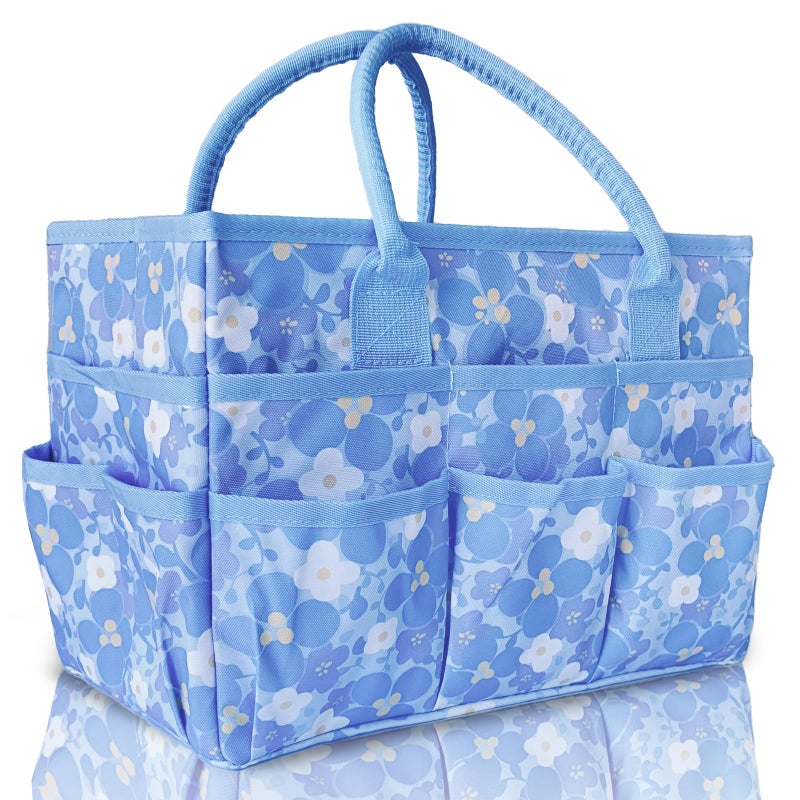 Cupohus Craft Organizer Tote Bag Art Organizer Craft Caddy with Multiple Pockets Large Capacity Supply Storage Bag for Sewing Knitting Painting and TravelBlue Print - Image 2