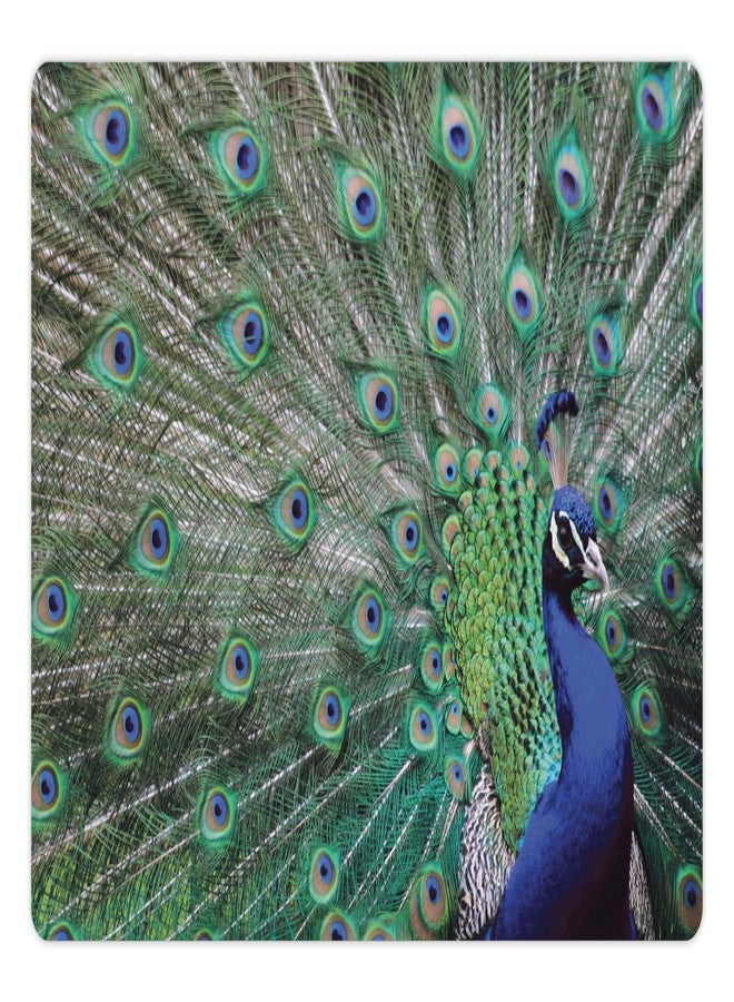 Lunarable Peacock Pet Mat for Food and Water, Peacock Displaying Elongated Majestic Feathers Open Wings Picture, Non-Slip Rubber Mat for Dogs and Cats, 18" X 12", Brown Navy - Image 1