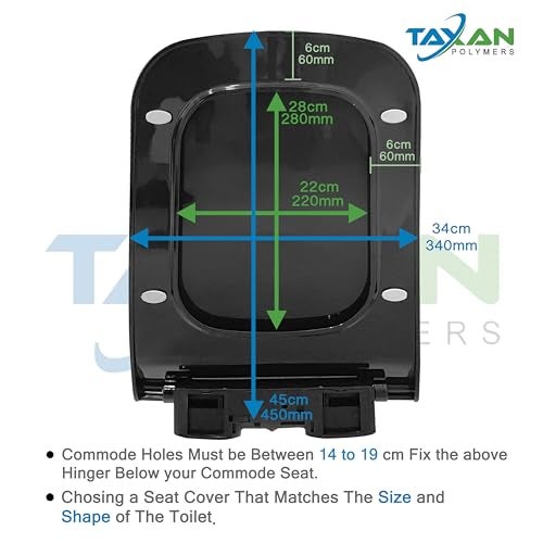 TAXAN POLYMERS TAXAN Plastic Toilet Seat Cover with Soft Close Mechanism - U-Shape Commode Seat Cover – with Sleek Design & Easy Installation with Installation Kit (45cm x 34cm, Black) - Image 3