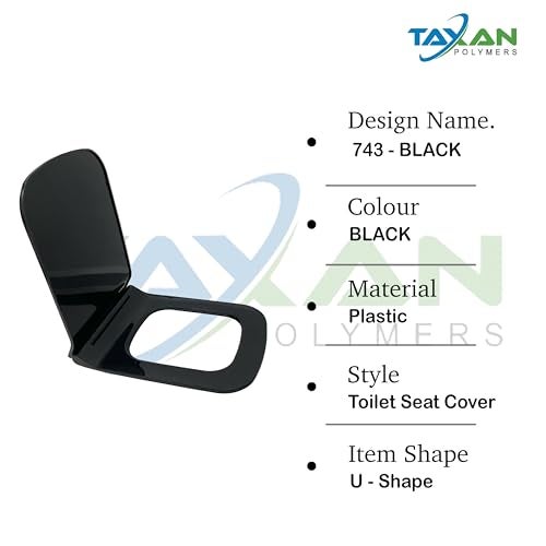 TAXAN POLYMERS TAXAN Plastic Toilet Seat Cover with Soft Close Mechanism - U-Shape Commode Seat Cover – with Sleek Design & Easy Installation with Installation Kit (45cm x 34cm, Black) - Image 5