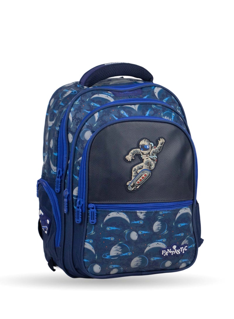 Fantastic QY001 Space School Backpack, 25L, 3 Compartments, Astronaut and Planets Design, Dark Blue, Water Resistant - Image 1