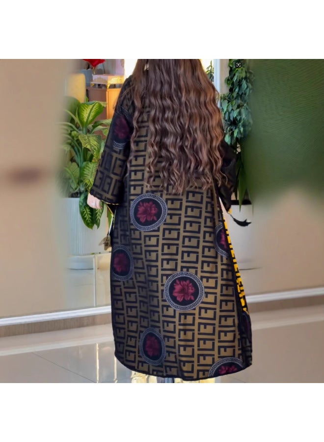 Europe, America And The Middle East Foreign Trade Cross-border Three House Robe Coat Cape Printed Fashion Dress - Image 4