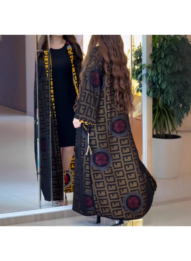 Europe, America And The Middle East Foreign Trade Cross-border Three House Robe Coat Cape Printed Fashion Dress - Image 2
