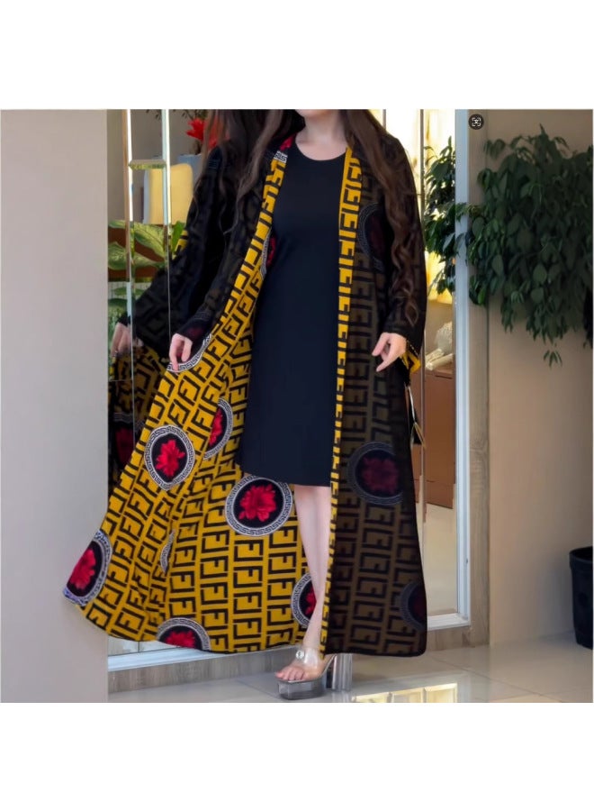 Europe, America And The Middle East Foreign Trade Cross-border Three House Robe Coat Cape Printed Fashion Dress - Image 3