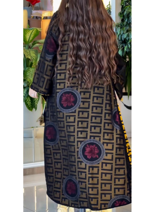 Europe, America And The Middle East Foreign Trade Cross-border Three House Robe Coat Cape Printed Fashion Dress - Image 1