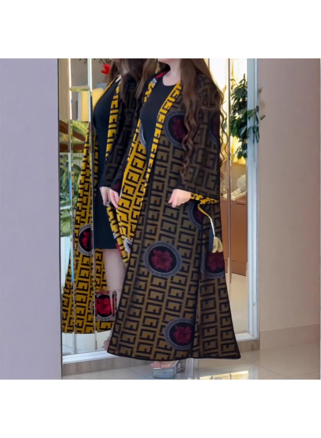 Europe, America And The Middle East Foreign Trade Cross-border Three House Robe Coat Cape Printed Fashion Dress - Image 5