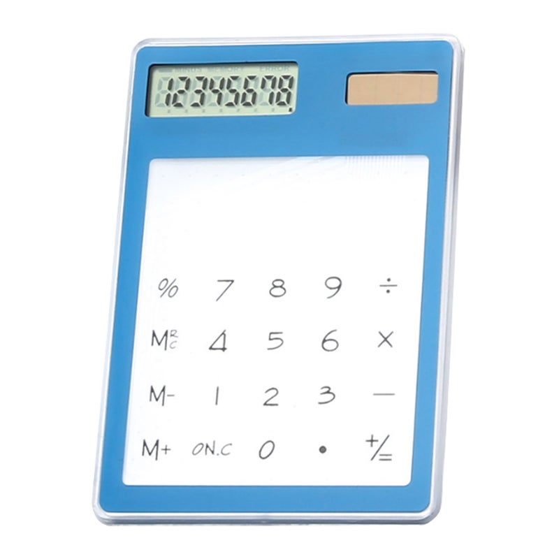 Solar Powered Calculator Touch Screen 8 Digit LCD Display Portable Transparent Calculator for Office School Home Blue - Image 1