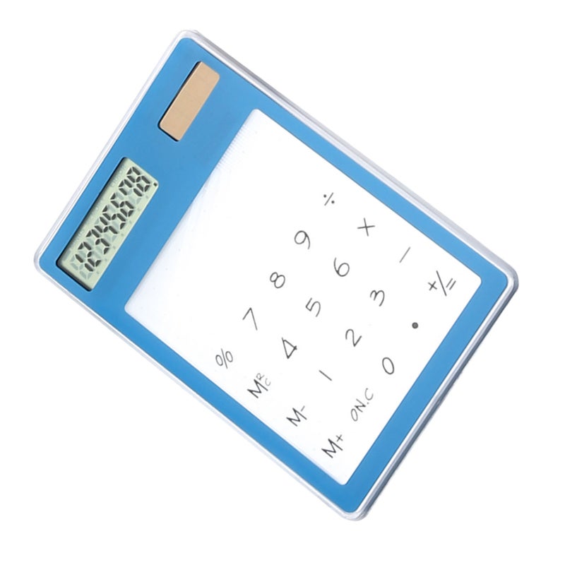 Solar Powered Calculator Touch Screen 8 Digit LCD Display Portable Transparent Calculator for Office School Home Blue - Image 3