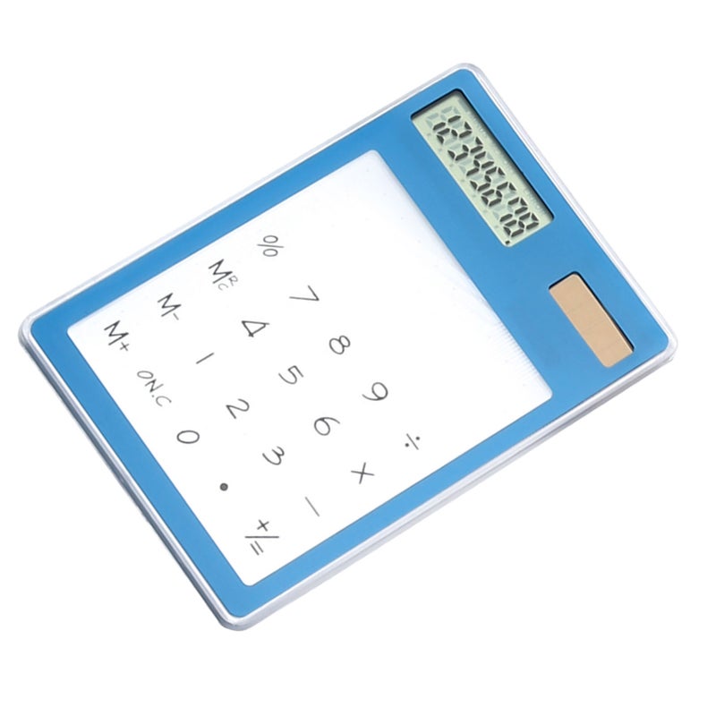 Solar Powered Calculator Touch Screen 8 Digit LCD Display Portable Transparent Calculator for Office School Home Blue - Image 4