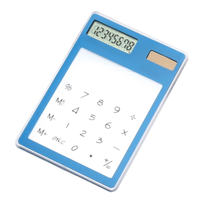 Solar Powered Calculator Touch Screen 8 Digit LCD Display Portable Transparent Calculator for Office School Home Blue - Image 2
