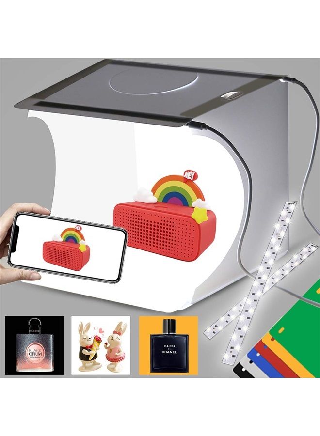 DUCLUS صندوق إضاءة استوديو الصور المصغر، مجموعة خيمة تصوير قابلة للطي مع 40 قطعة من إضاءة LED + 6 أنواع من الخلفيات الملونة للمنتجات الصغيرة - Image 1