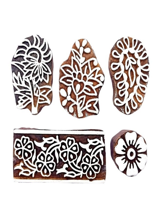 Kraftwala Wooden Printing Blocks | Pack of 5 | Mehndi | Fabric Printing | School Project | Scrapbooking | Clay Impression - Image 1