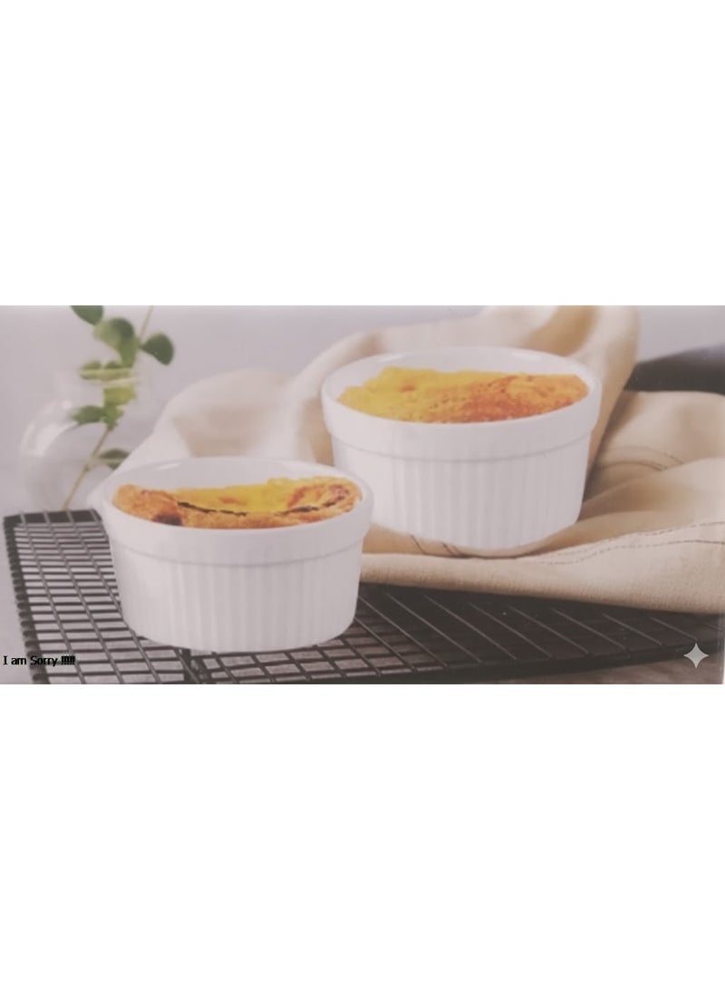Set of 2 White Ceramic Ramekins - Heat-Resistant Round Soufflé Dishes for Baking and Serving