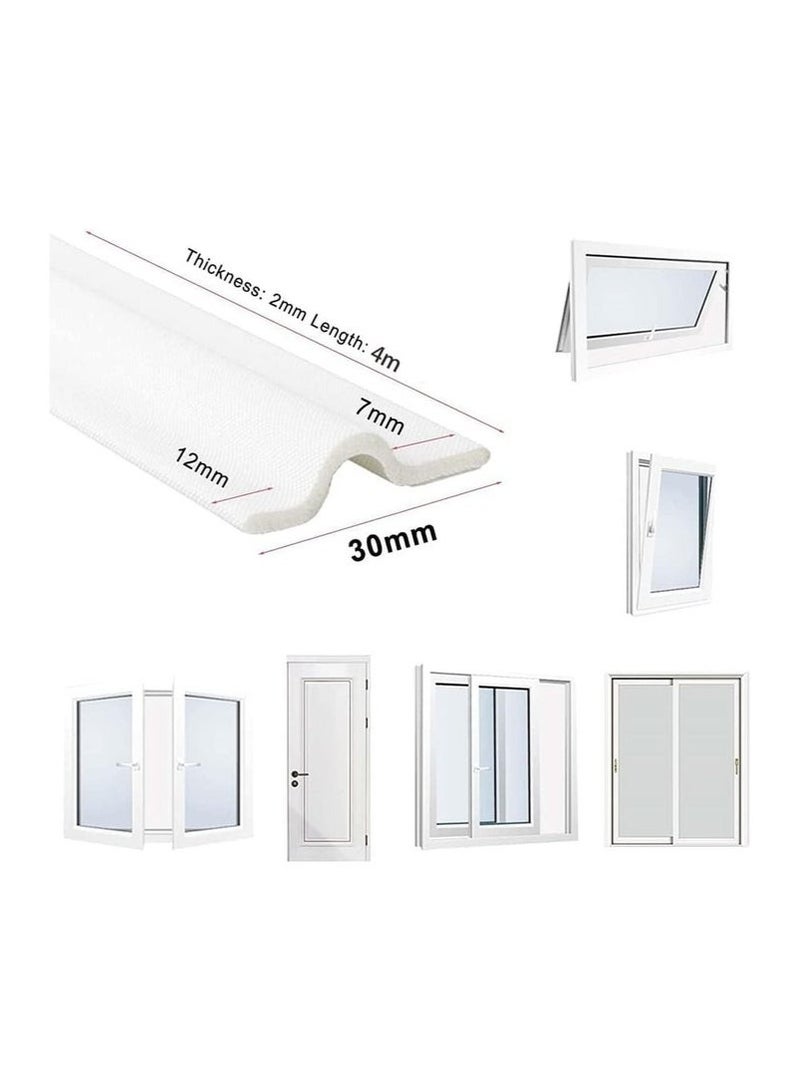 كيلا شريط مانع تسرب الهواء من الرغوة بطول 4 أمتار، يمنع تسرب الهواء من النوافذ والأبواب والنوافذ، ويمنع ضوضاء الرياح والغبار والحشرات، مناسب للفجوات بين النوافذ والأبواب، باللون الأبيض - Image 2